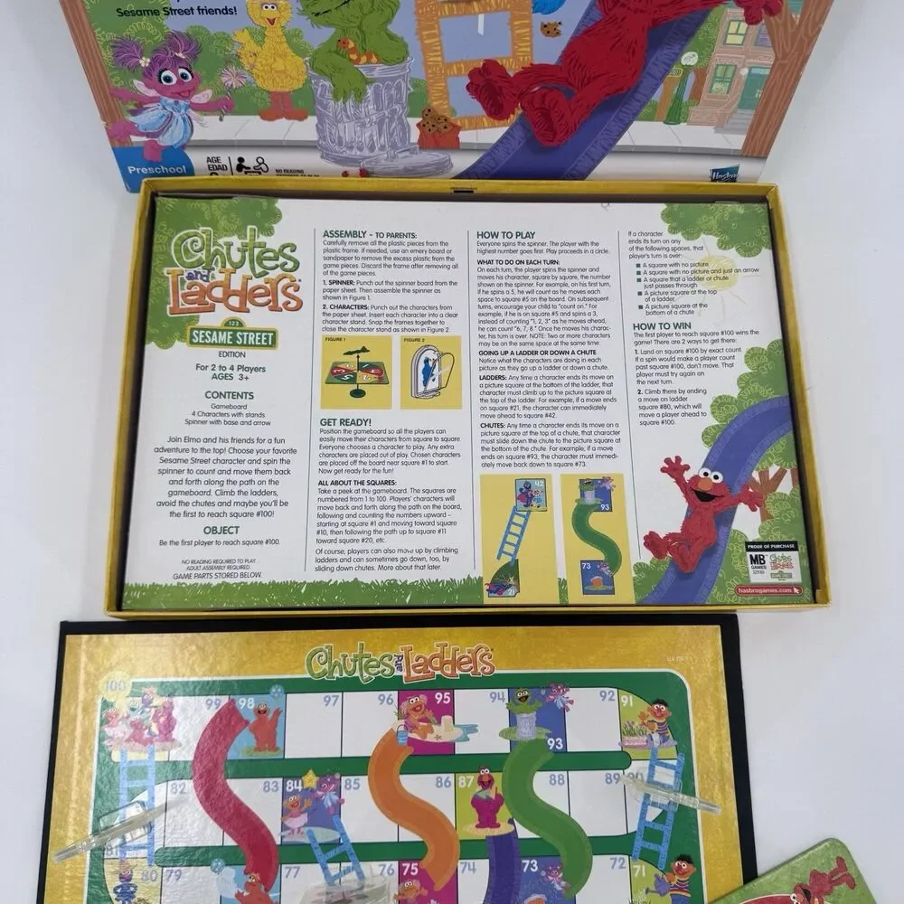 Sesame Street Chutes And Ladders Board Game Milton Bradley Preschool Complete